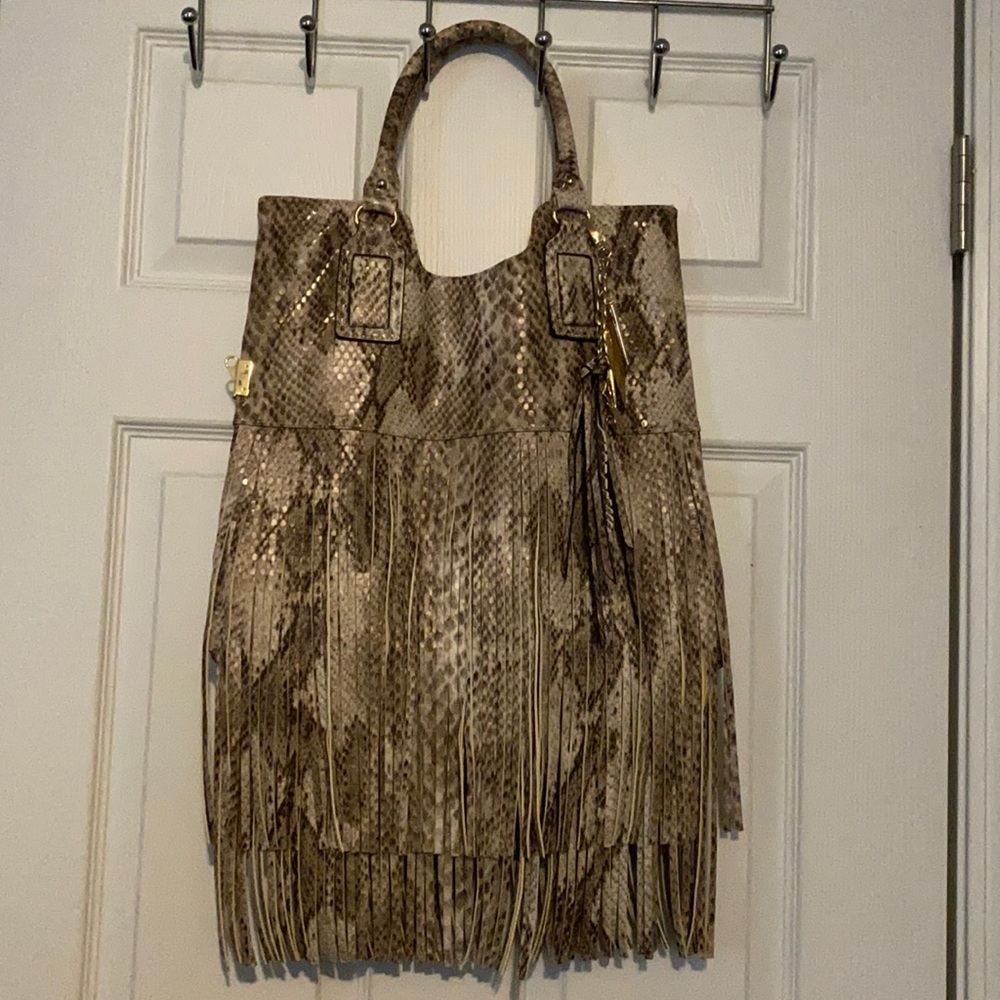 Aldo faux leather fringe top handle bag